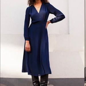 SOLD - NWT Aritzia Babaton Vermut Dress Long-sleeve wrap dress pure indigo xxs